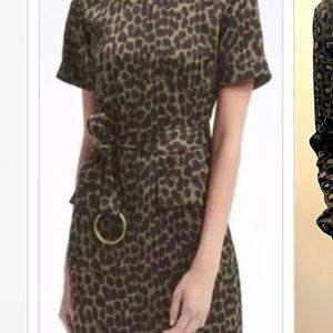 Banana Republic short sleeve leopard print satin dress Sz Small